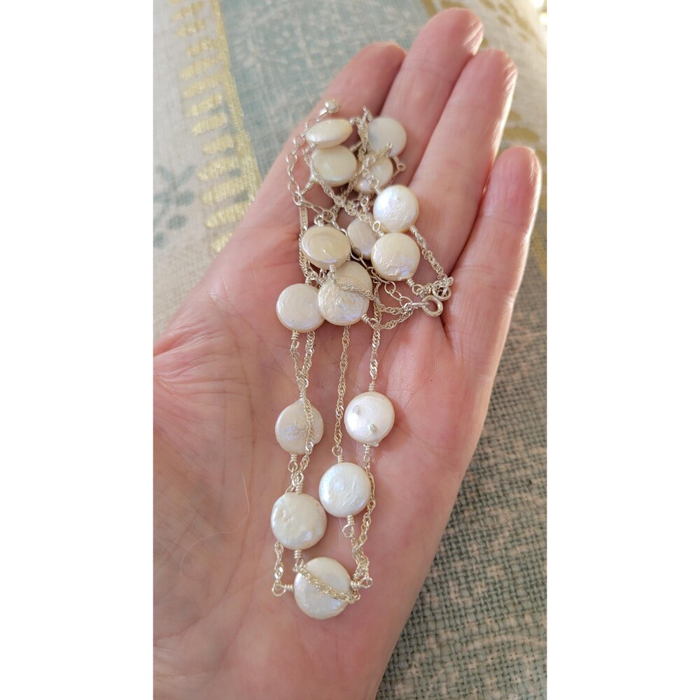 Silpada Sterling Silver Coin Pearl Necklace, Liquid Chain Choker, Bridal Jewelry